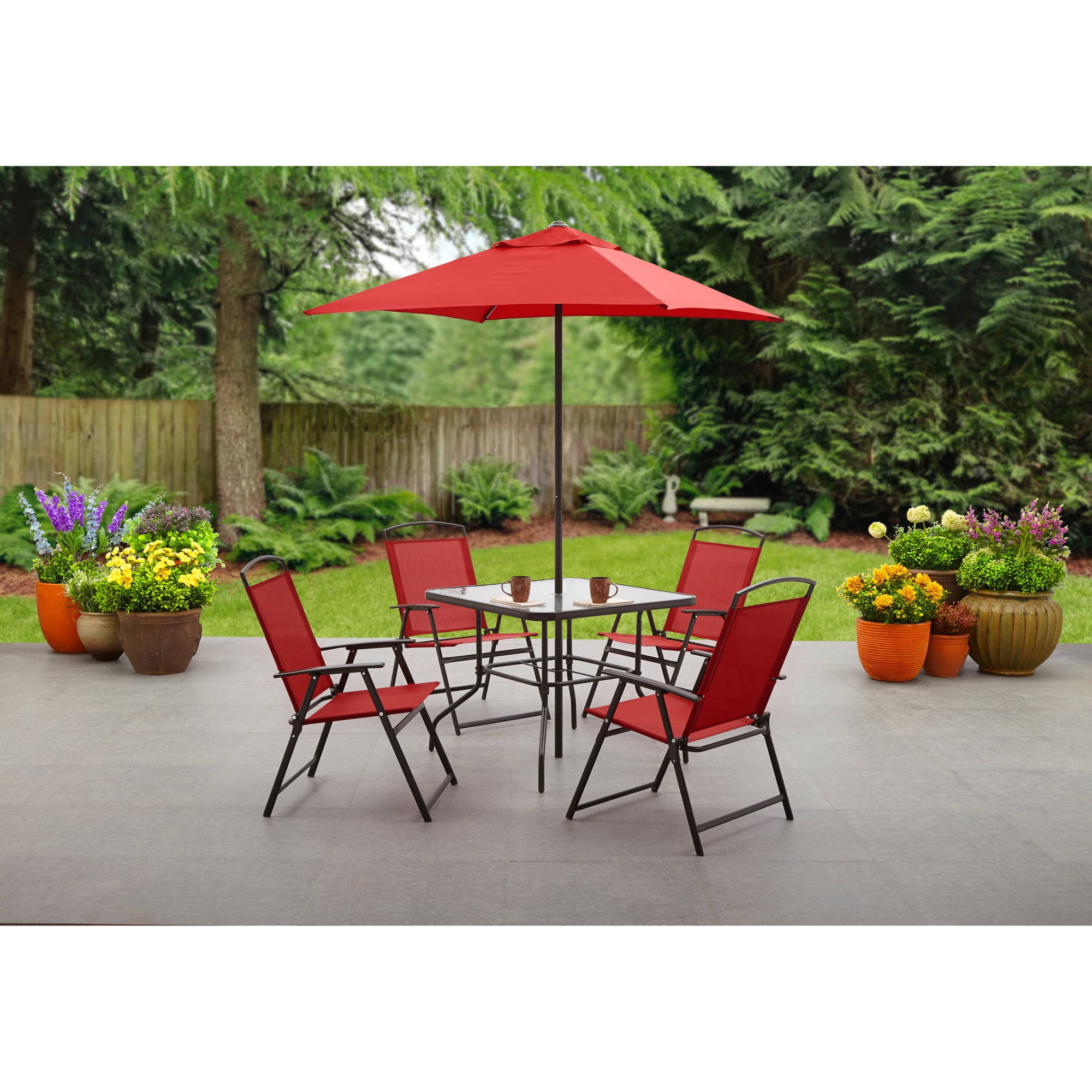 Mainstays Albany Lane 6 Piece Outdoor Patio Dining Set, Red eXtremes