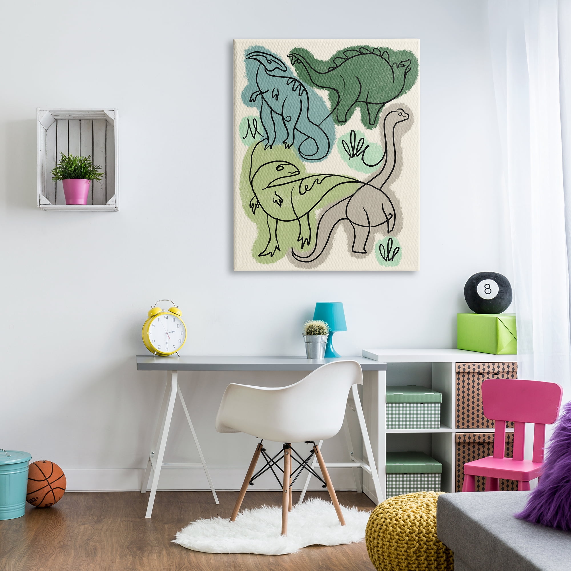 Stupell Industries Abstract Dinosaur Safari Reptiles Modern Linework Design Animals & Insects Painting Gallery Wrapped Canvas Print Wall Art, 36 x 48