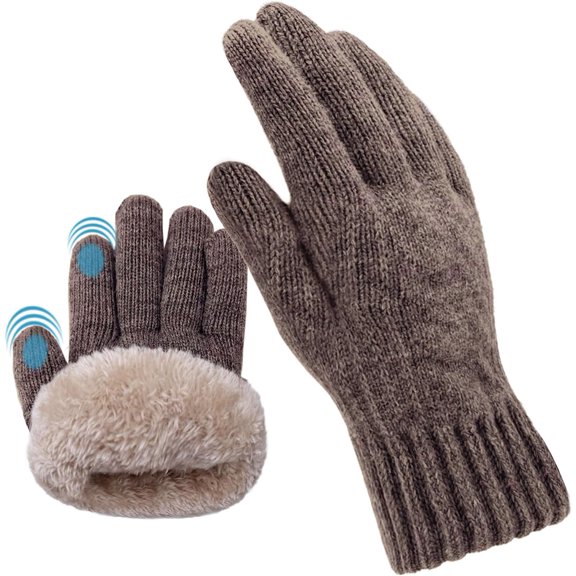 1Pairs Wool Winter Gloves for Men Women Fleece lined Touchscreen Warm Thermal Snow Cable Knit Gloves for Cold Weather Gift