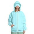 thumbnail image 2 of AINIYS Boys Girls Cardigan Sweatshirt Solid Color Casual Zipper Sweatshirt Cardigan Hoodie with Eye Mask and Zipper Girls' Tops Light Blue 7 Years, 2 of 8