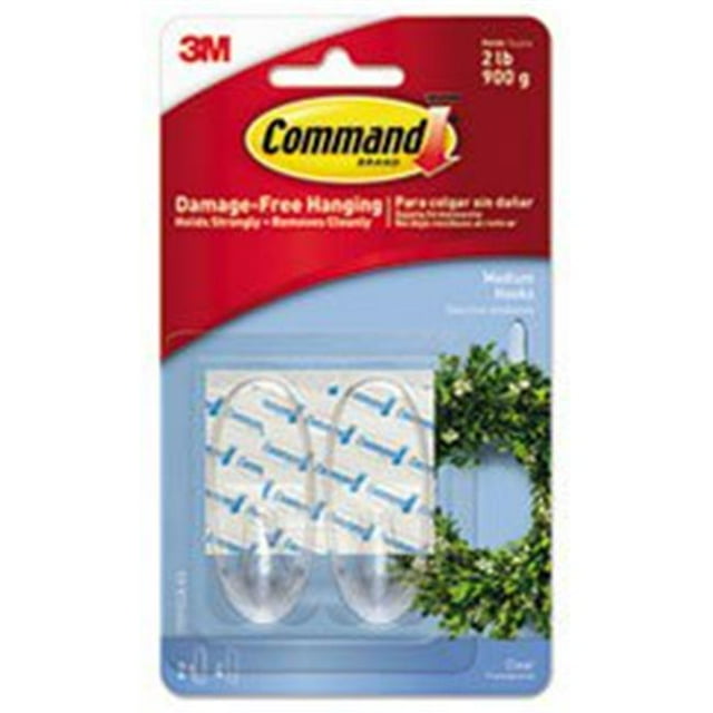 3M 17091CLRES Plastic Clear Hooks & Strips, Medium - 2 Hooks & 4 Strips Per Pack