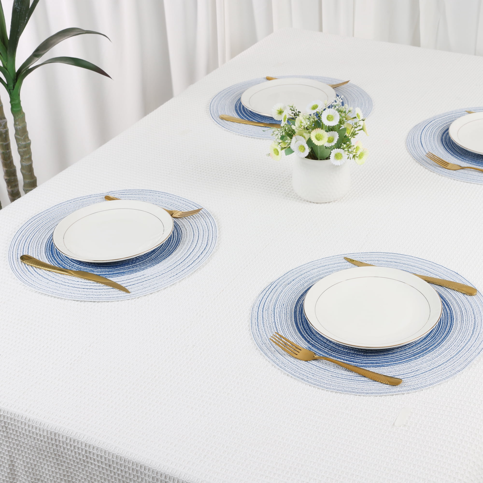Unique Bargains Set of 6 Rattan Placemats for Dining Table Dark blue