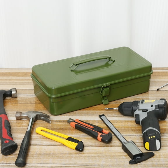 Iron Tool Box with Metal Latch Closure and Handle Portable Tool Chest Multipurpose Metal Toolbox for Household Workshop Car