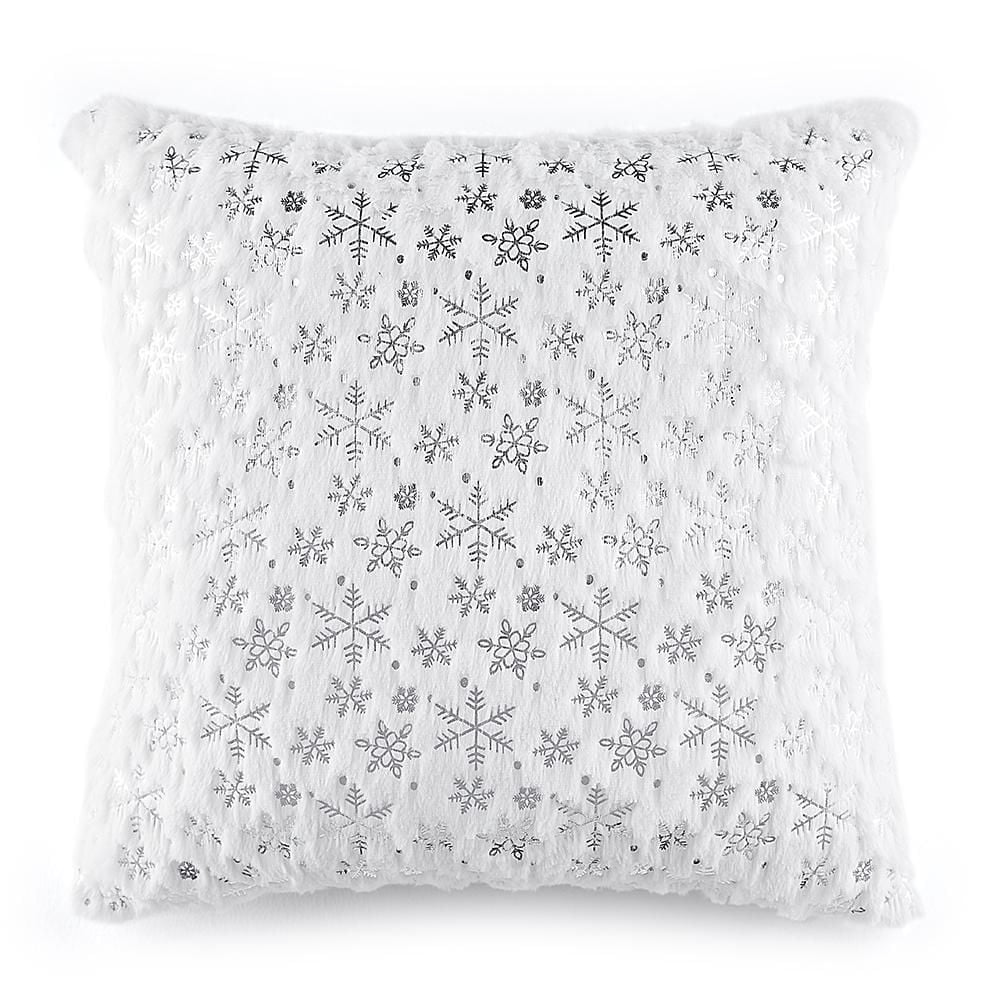 Holiday Time Snowflake Decorative Cushion in White/Silver