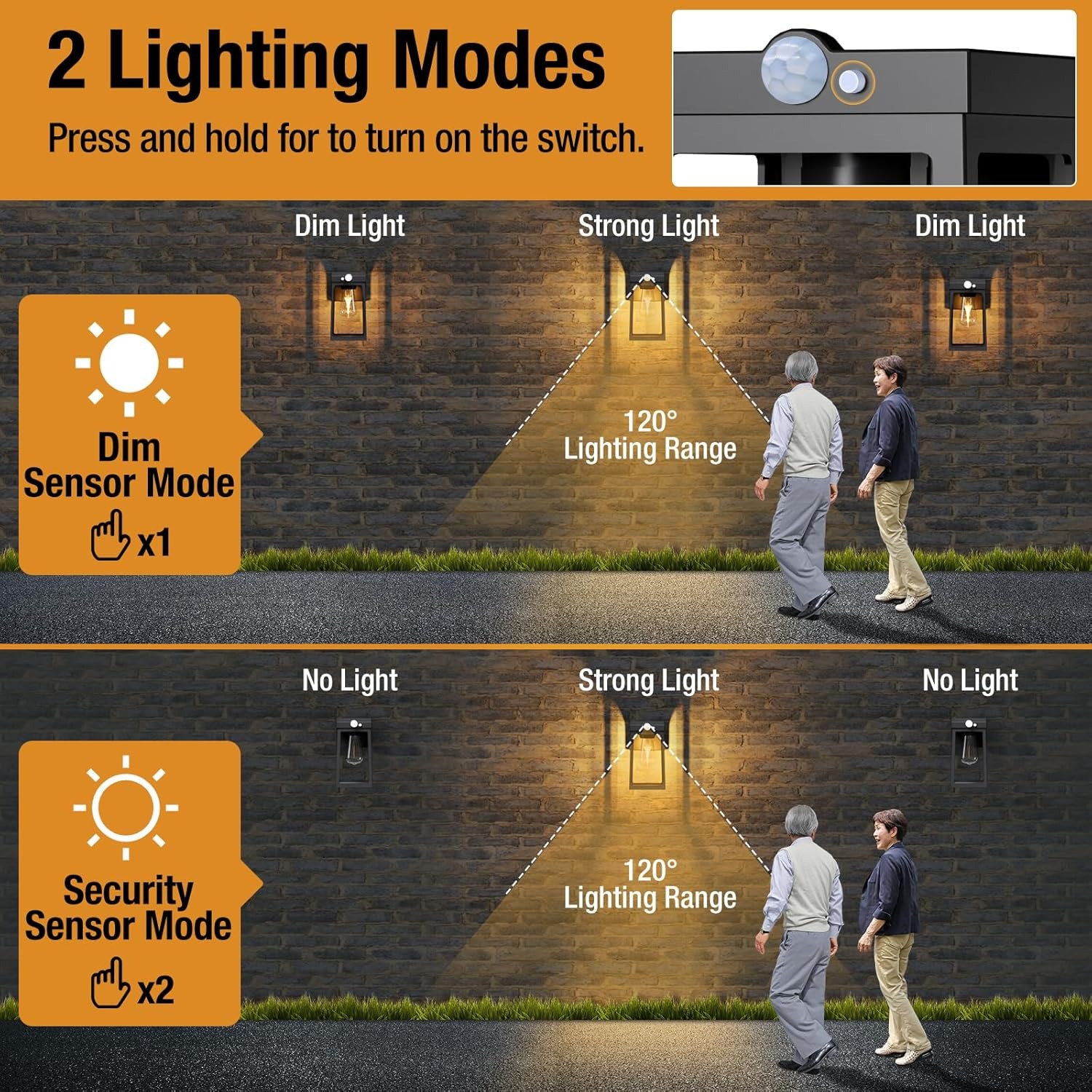 2 pack Solar Wall Lights Outdoor with Motion Sensor, Dusk to Dawn Exterior Wall Lighting Fixtures Waterproof, LED Patio Lights Wall Sconce Outside Anti-Rust for Garage Frontdoor House, Black