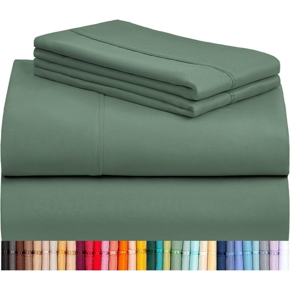 LuxClub 4 PC Queen Sheet Set, Breathable Luxury Bed Sheets, Deep Pockets Wrinkle Free Cooling Sheets Machine Washable Hotel Bedding Silky Soft - Tree Moss Green Queen