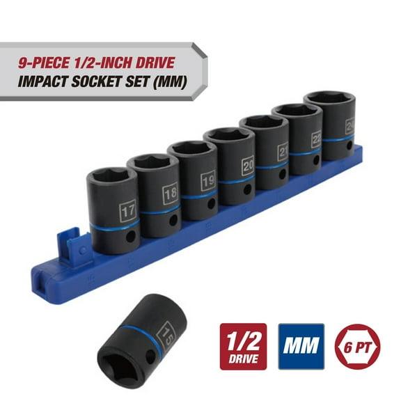 Hyper Tough 9-Piece 1/2-inch Standard Drive Impact Socket Set MM