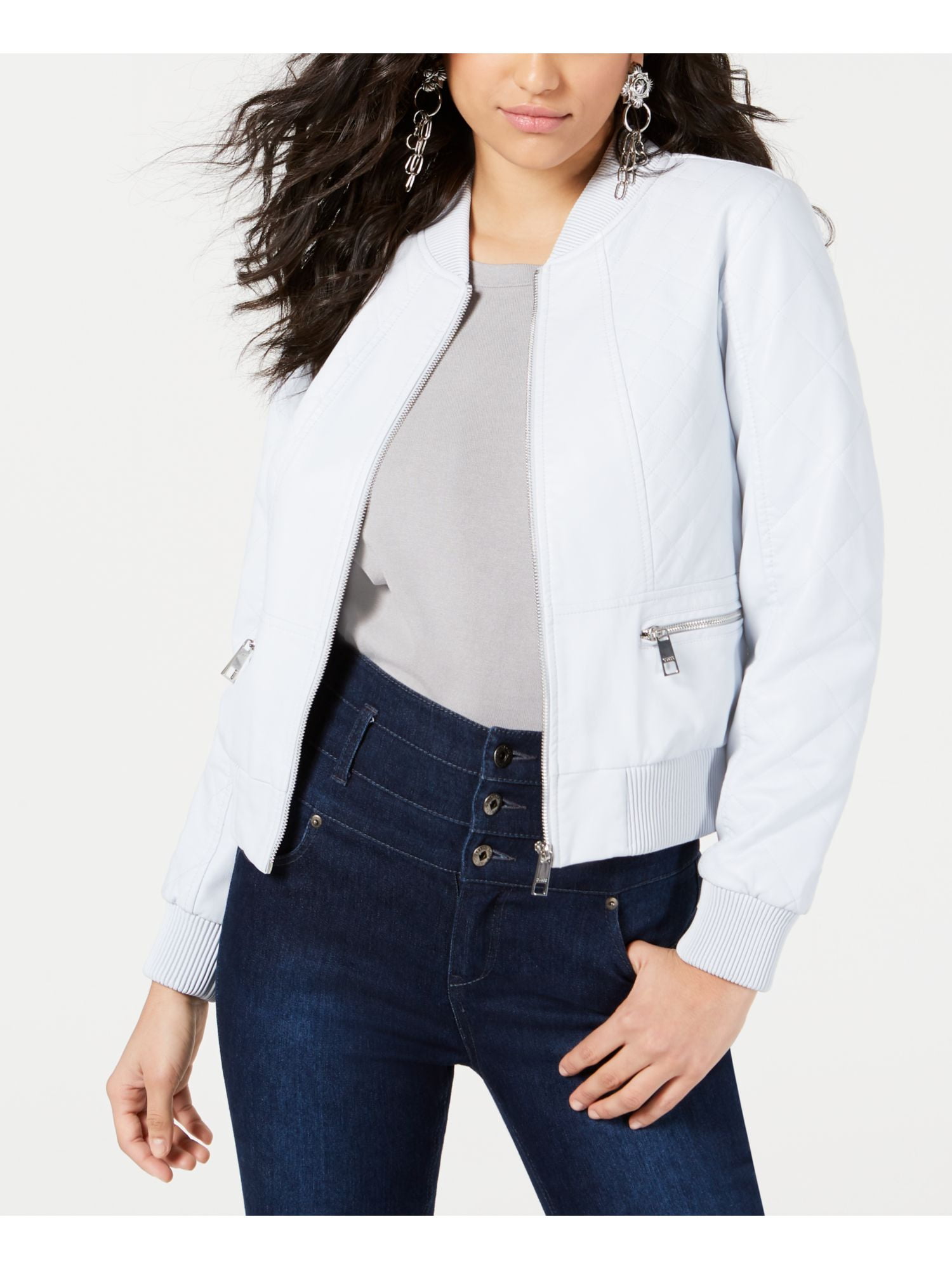 Guess Womens Melissa Coat Faux Leather Bomber Jacket