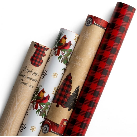 DaySpring A Cozy Christmas 4 Reversible Christmas Wrapping Paper Roll Set