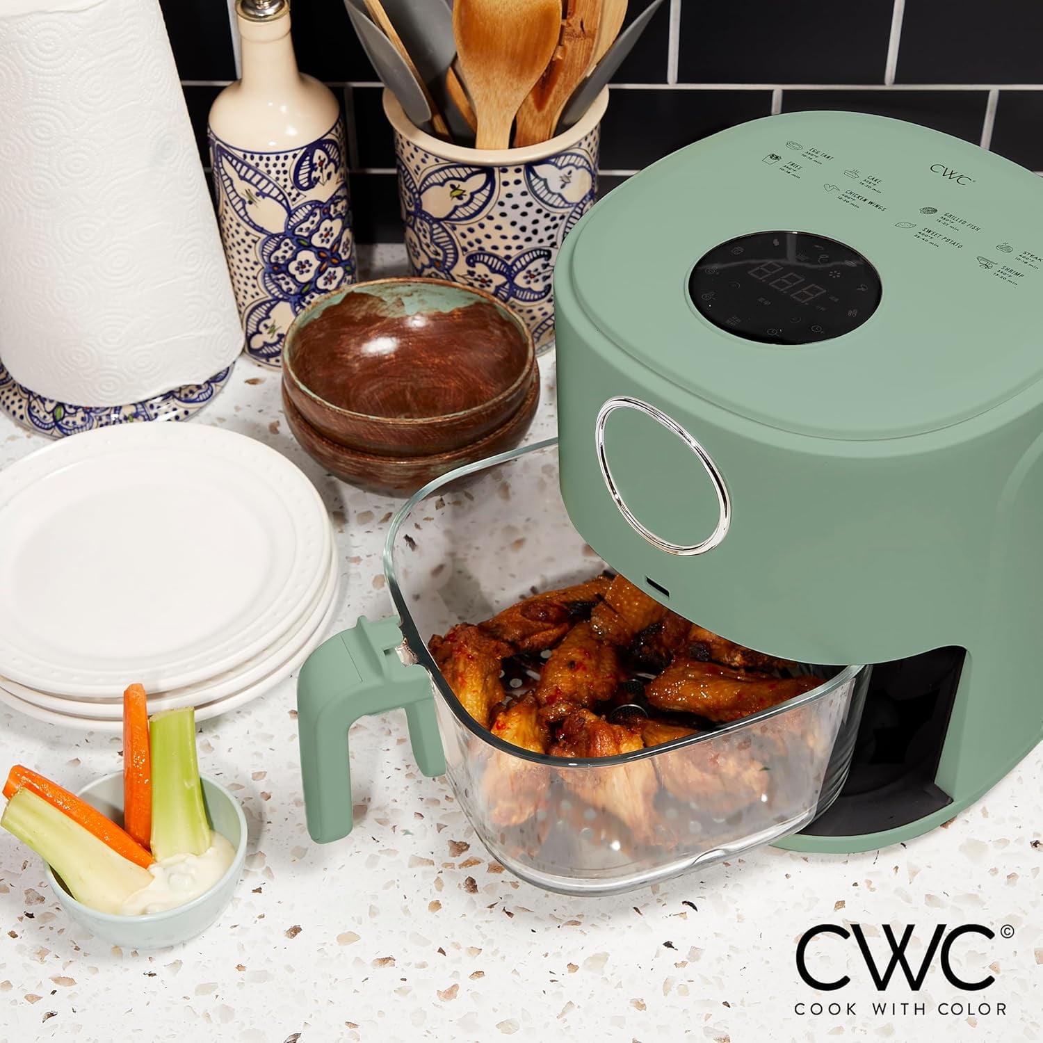 COOK WITH COLOR Air Fryer, 4Qt Glass Air Fryer, Stylish Kitchen Appliance, Green