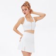 thumbnail image 3 of Women's Tennis Skirts Top Set Stretch High Waisted Golf Skorts Skirt One Shoulder Sports Bra Running Workout Activewear, 2 Piece M White - Zipper Bra, 3 of 8