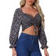 thumbnail image 4 of TOP CORTO FLORAL CON GOMAS INSPIRADO CHIC PARA MUJERES, CUELLO CUADRADO, CON CORDÓN EN LA PARTE FRONTAL Y MANGAS ABULLONADAS, BLUSA DE VERANO NEGRA TAMAÑO XS, 4 of 6