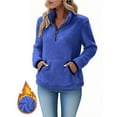 thumbnail image 3 of TKLPEHG Women Sherpa Fleece Pullover Quarter Zip Lapel Long Sleeve Tops Solid Color Soft Winter Warm Tops Pullover with Pocket (Blue,L), 3 of 7