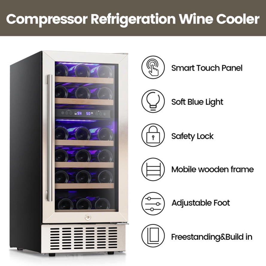KNDKO 15" Wine Cooler Refrigerator, 28 Bottles Dual Zone Freestanding Fridge with Stainless Steel & Double-Layer Tempered Glass Door