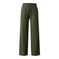 thumbnail image 6 of Women's Cotton Yoga Pants Wide Leg Straight, Mid Elastic Waist Stretchy Soft, Pockets Casual Solid Color, Lounge Workout Fitness Lounge Pants | VerBelle,Army Green L, 6 of 8