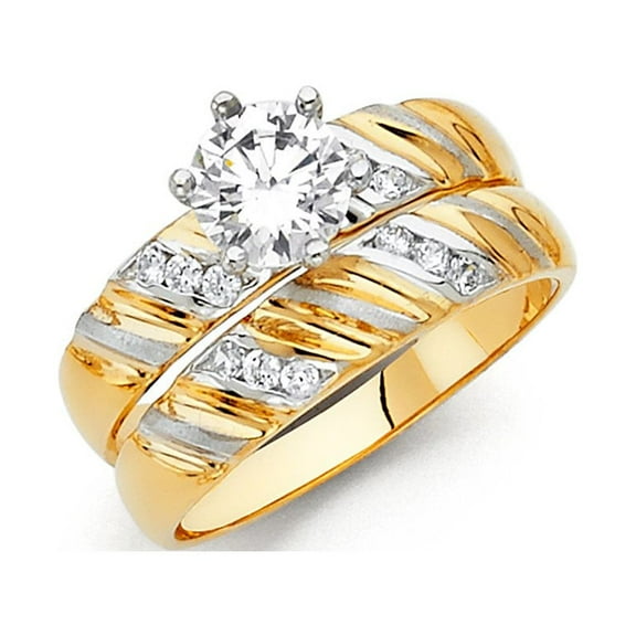 Trust Jewelry Round D Cubic Zirconia Bridal Ring Trio Set 1.25 ct 14K Gold, 7 & 10