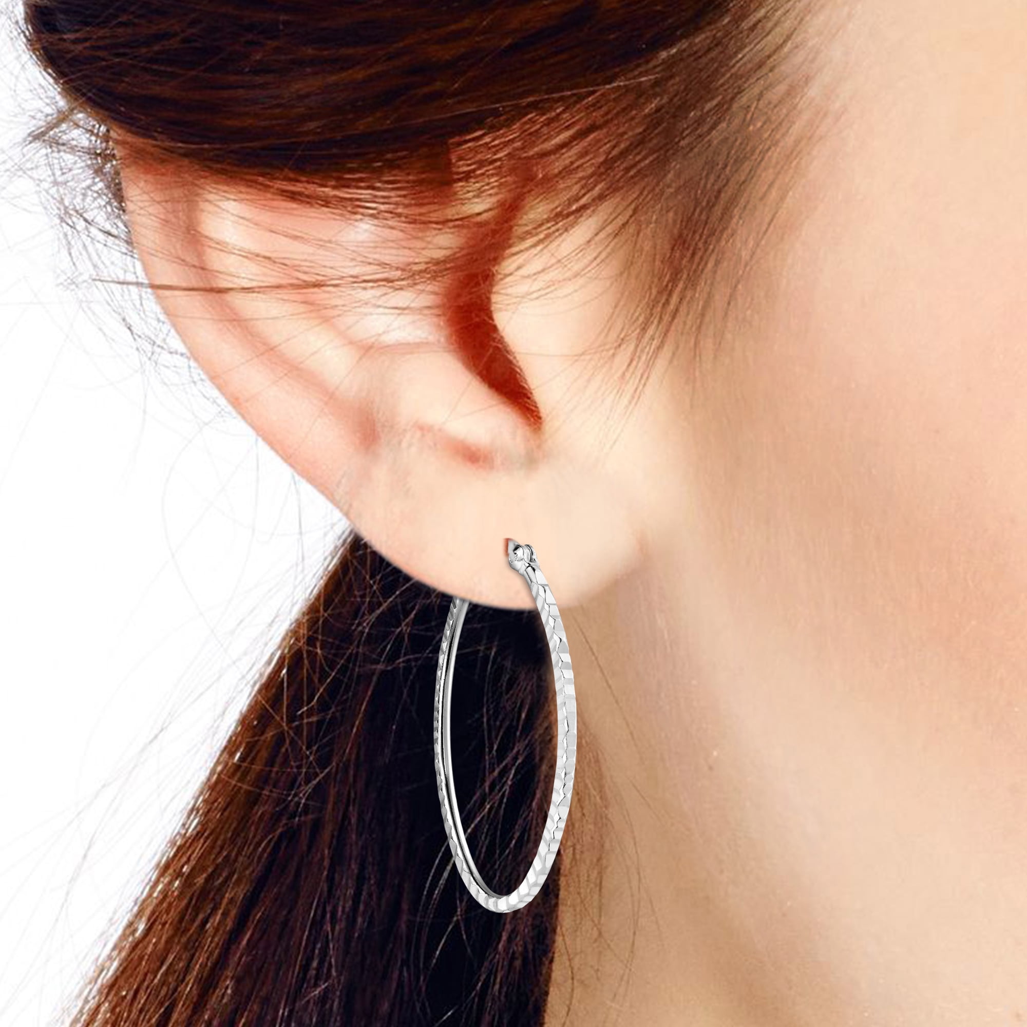 Balinese Modern Ridge Oval V-Lock Statement Hoop .925 Sterling Silver Earrings Sterling Silver Hoop Earring for women | Balinese Hoop Earrings | Hoop Earrings