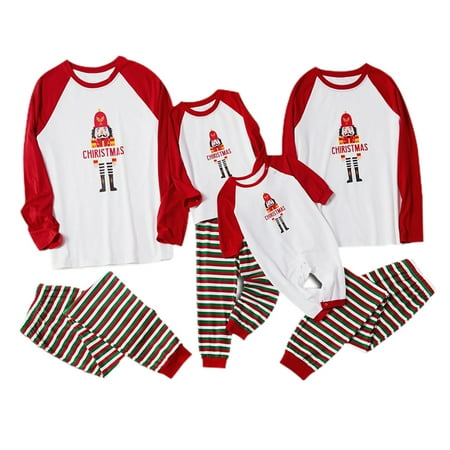 

Fanvereka Matching Christmas Family Parent-Child Christmas Pattern Print Wear Cartoon Letter Stripe Pants Home Suit Long Sleeve Family Pajamas Set