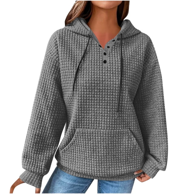 RKSTN Sweat à Capuche pour Femmes Automne et Hiver Mode Décontractée Couleur Unie Manches Longues Col Rond Capuche Chaude à Cordon, Grande Taille