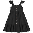 thumbnail image 4 of CIAKGIAF Girls Dresses Comfortable Ruffle Ruched Button Summer Round Neck Loose Sleeveless Princess Dress Black for 1-2 Years, 4 of 6