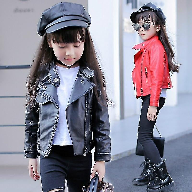 140 Pink Girls Pu Jacket Rivet Zipper Jacket Leather Clothing Girls 5 13 Years Old Classic Zip Leather Coat Walmart