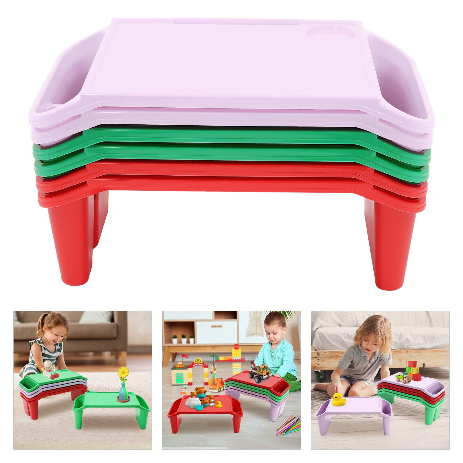 PEAKORA6 Pcs PP Kids Lap Desk Tray Plastic Breakfast Laptop Trays with Side Slots Kit