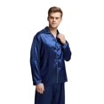thumbnail image 4 of Tony & Candice Conjunto de pijama de satén clásico para hombre (azul mediano con ribetes blancos), 4 of 5