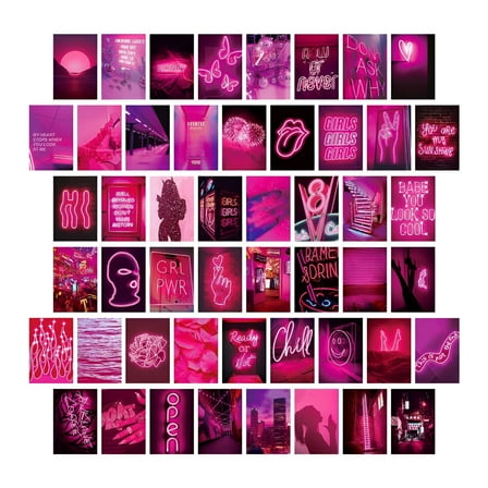 CCOCC 50 Pack Pink Wall Collage Kit Aesthetic Pictures Bedroom Decor for Teen Boys and Girls Room Decor Aesthetic Posters Set Boho Wall Art