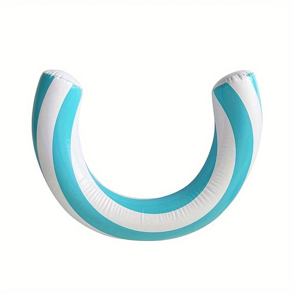 U-Shaped Striped Inflatable Float, Swimming Water Lounge Floating Raft Blue