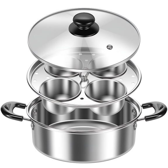 ACDANC 2pcs Egg Poacher Stainless Steel Poached Egg Maker Pot Egg Poaching Pan with 4 Cups Poached Egg Cooker Pot Multipurpose Stovetop Egg Poacher Pot for Induction Cooktop Gas Cooktop