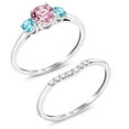 thumbnail image 2 of Gem Stone King 10K White Gold Pink Lab Grown Diamond and Swiss Blue Topaz and Lab Grown Diamond Bridal-Sets Ring for Women | 0.86 Cttw | Round 5MM | Gemstone April Birthstone | Size 5, 2 of 5