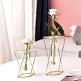 thumbnail image 4 of Florero de vidrio con soporte de metal, jardinera de vidrio de escritorio de geometría moderna, plantas hidropónicas de interior, 4 of 5