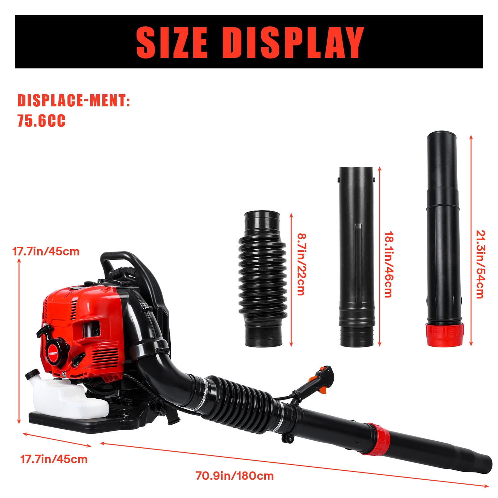 Wharick Backpack Leaf Blower 75.6CC 4-Stroke Gas Powered Leaf Blower 750 CFM and 210 MPH Snow Blower Cleaner Garden Tool for Lawn Yard Blowing Debris