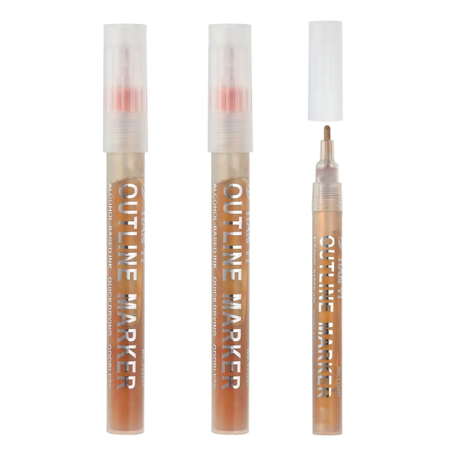 Metallic Marker Pens, 3 Pack Paint Pens Medium Point Colored Markers Art Marker Pen, Orange Silver