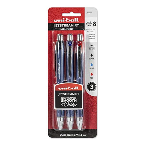uni-ball Jetstream RT Retractable Ballpoint Pens Fine Point, 0.7mm, Assorted, 3 Pack