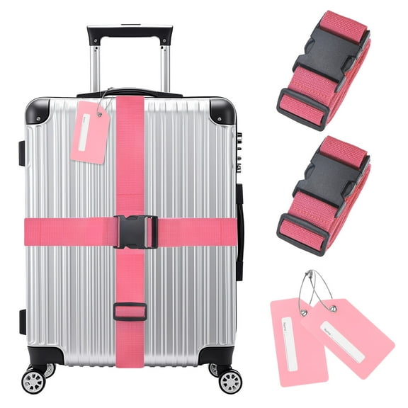2-Sets Luggage Straps TSA Approved, Luggage Straps Suitcase Tags Set Adjustable Suitcase Belt [Pink]