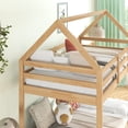 thumbnail image 5 of Hassch Rubber Wood Bunk Bed, Twin over Twin House Shaped Low Floor Bunk Bed Frame with Roof, Ladder, Full-Length Guardrails, Easy Assembly, Natural, 5 of 8