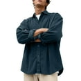 thumbnail image 3 of BangWanChi Mens Casual Fashion Shirt Lapel Tops Men's Solid Color Corduroy Long Sleeved Button Up Shirts, 3 of 5