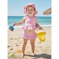thumbnail image 6 of BemeyourBBs Toddler Baby Girl Striped Swimsuit Infant Bathing Suit 3 Pieces Swimsuits Bow Tank Top with Ruffle Shorts Set Sun Hat Rash Guard Swimwear Summer Beach Wear, 6 of 9