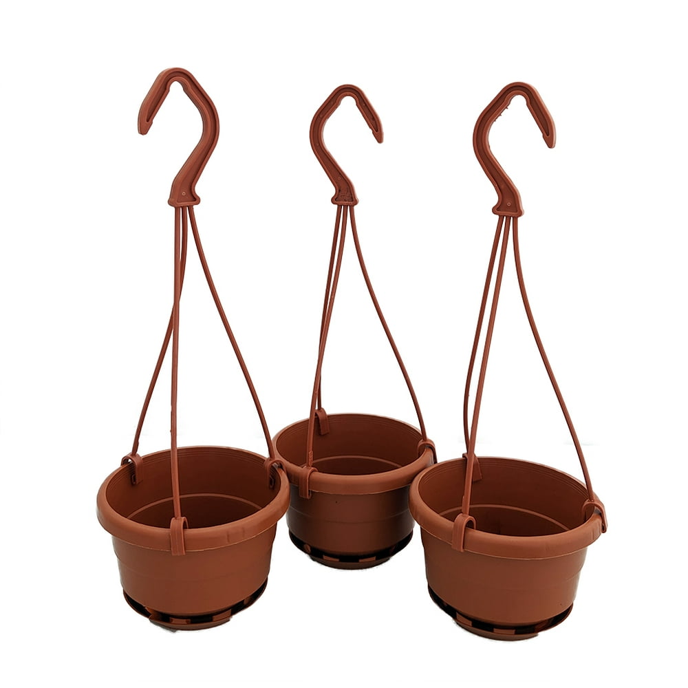 4" Mini Hanging Baskets with Attached Saucers 3 Pack Terracotta