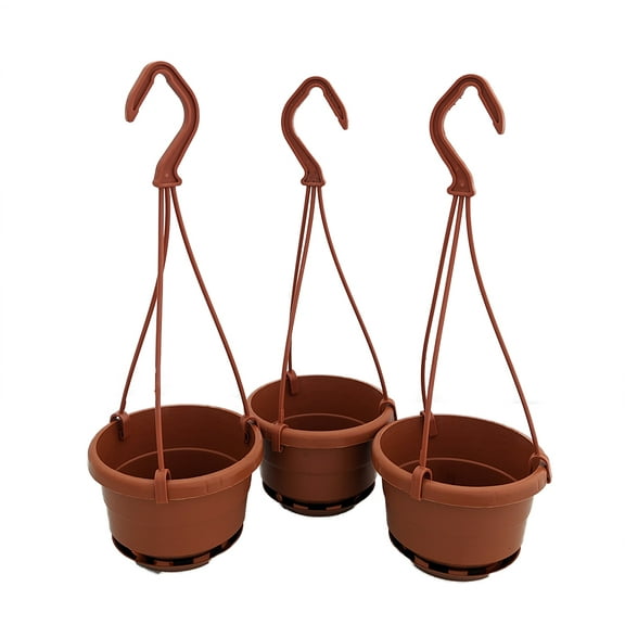 4" Mini Hanging Baskets with Attached Saucers - 3 Pack - Terracotta Color