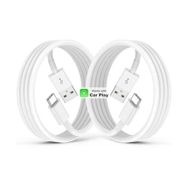 wonima11 USB to USB C Cable for iPhone 17/16/15 Car Charger,2Pack 3ft Carplay Cord Fast Charging for iPhone 17/16/15 Air Plus Pro Max,iPad Pro Air(White)
