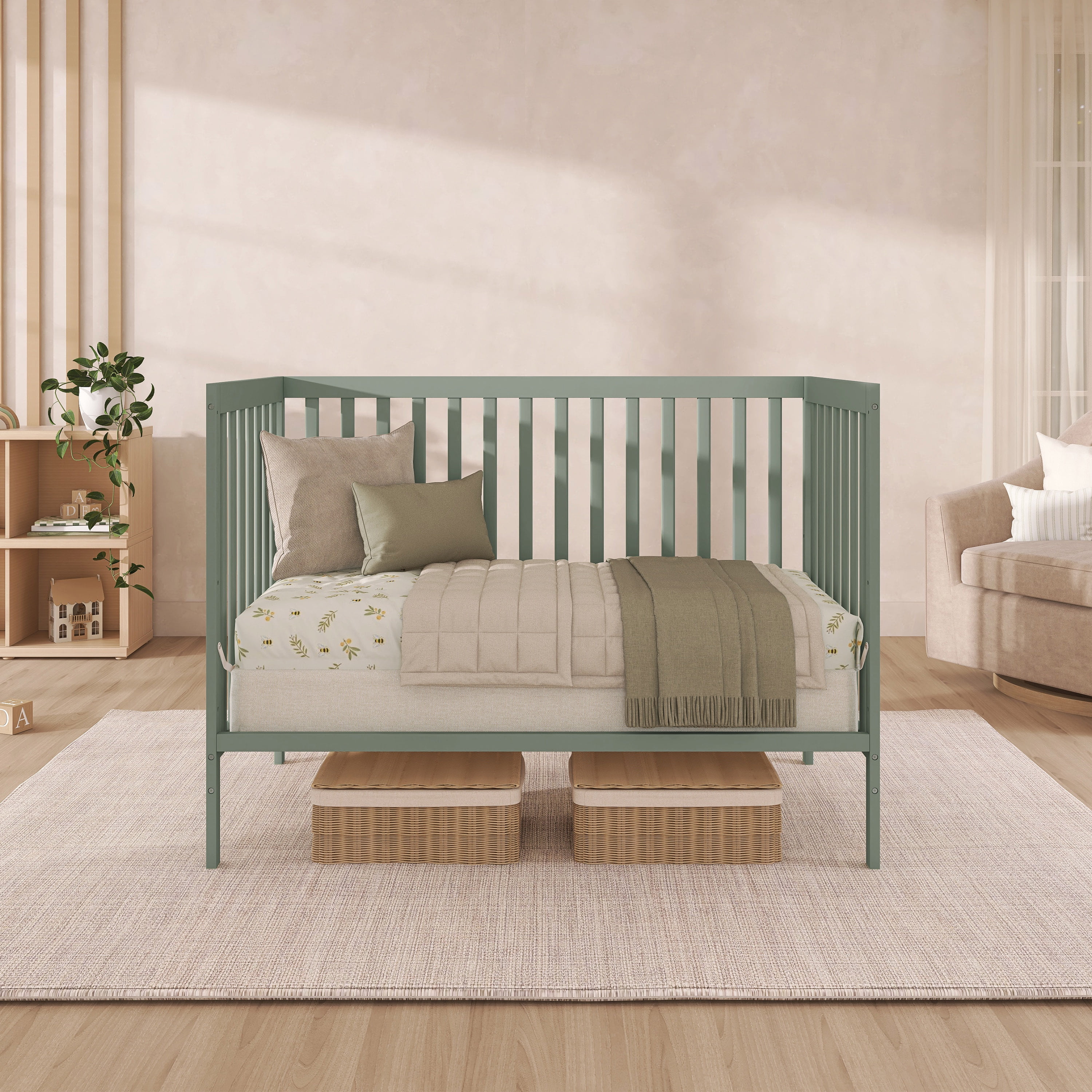 Dream On Me Synergy 5 in 1 Convertible Crib in Meadow Green, Greenguard Gold Certified