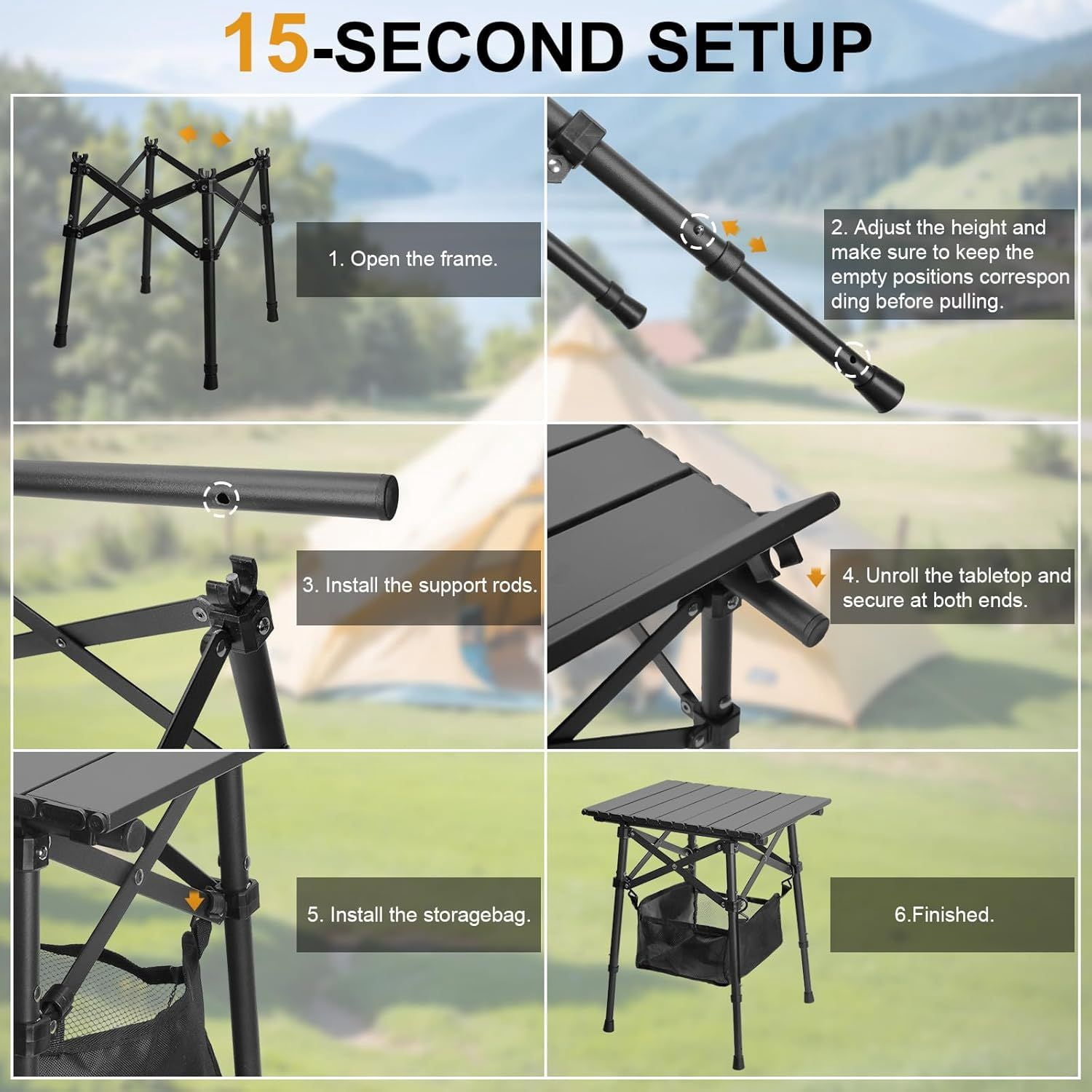 Folding Camping Table, Small Outdoor Table with Storage Bag, Adjustable Height 14.2" & 18.9", Portable Lightweight Aluminum Foldable Side Table for Picnic, BBQ, Beach & Tailgating