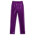 thumbnail image 3 of YONGHS Kids Girls Shiny Metallic Scale Mermaid Leggings Pants Tights Halloween Dance Party Trousers Purple 9-10, 3 of 7