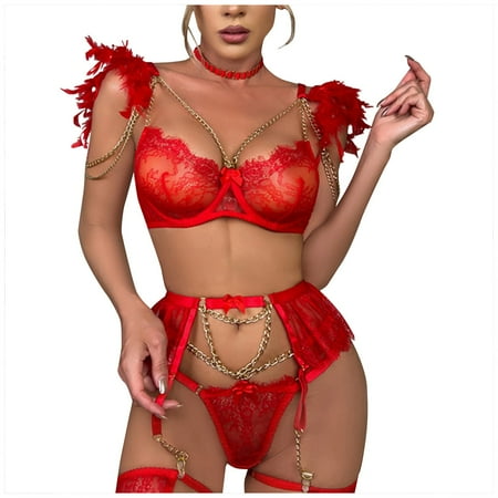 

Yubnlvae Women s Craft Feather Chain Lace Underwear Five Piece Set
