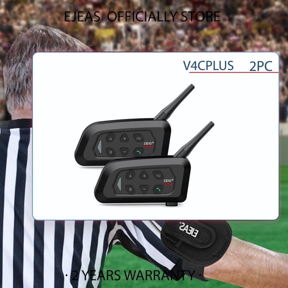 EJEAS V4C plus Football Referee Bluetooth Headset Intercom with Noise Reduction/Waterproof/FM Radio/Armband for 4 Referees Group Communication