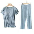 thumbnail image 4 of Tnhcen Women's Plus Size Nursing Maternity Pajama Set Soft Solid Color Round Neck Short Sleeve Top with Built-in Bra Lounge Pants M-3XL, 4 of 4