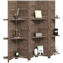HOMCOM 5 Panel Privacy Screen, Room Divider with 3 Shelves, Walnut