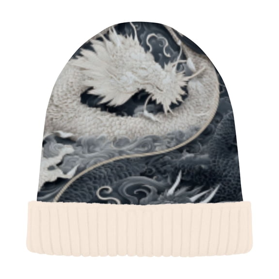 BZSMCE Winter Beanie Hats Casual Warm Cozy CapDragon and Moon Maze Pattern